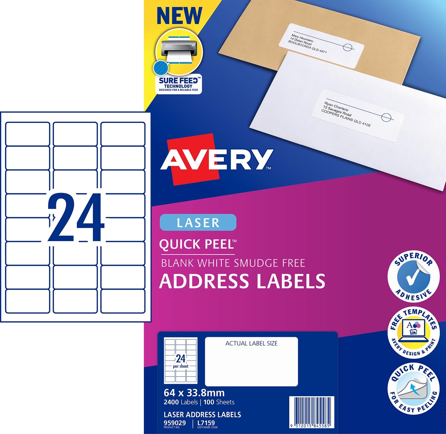 quick peel address labels with sure feed 959029 avery australia