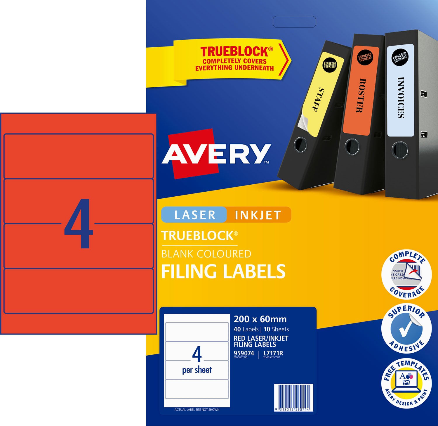 red lever arch filing labels 959074 avery australia