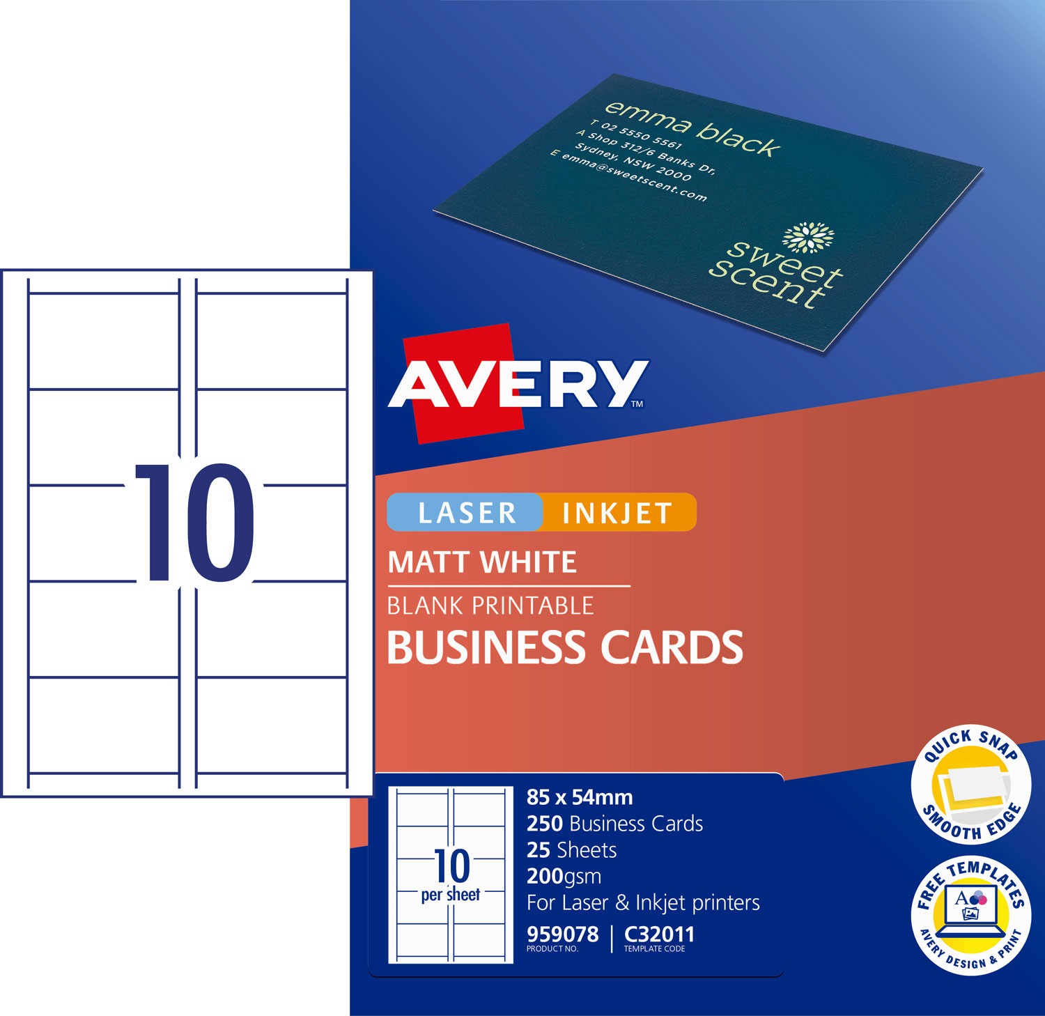 Matt Finish Business Cards 959078 Avery Australia