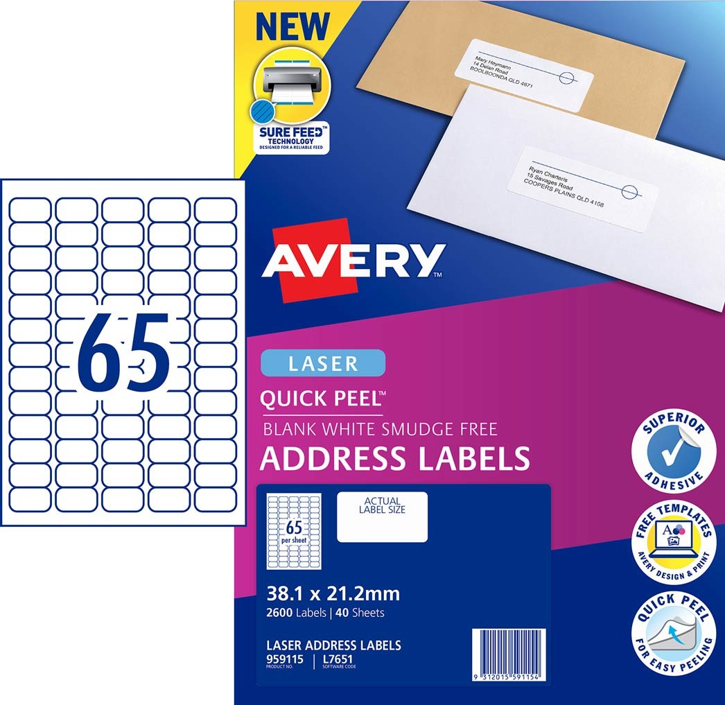 Quick Peel Address Labels With Sure Feed 959115 Avery