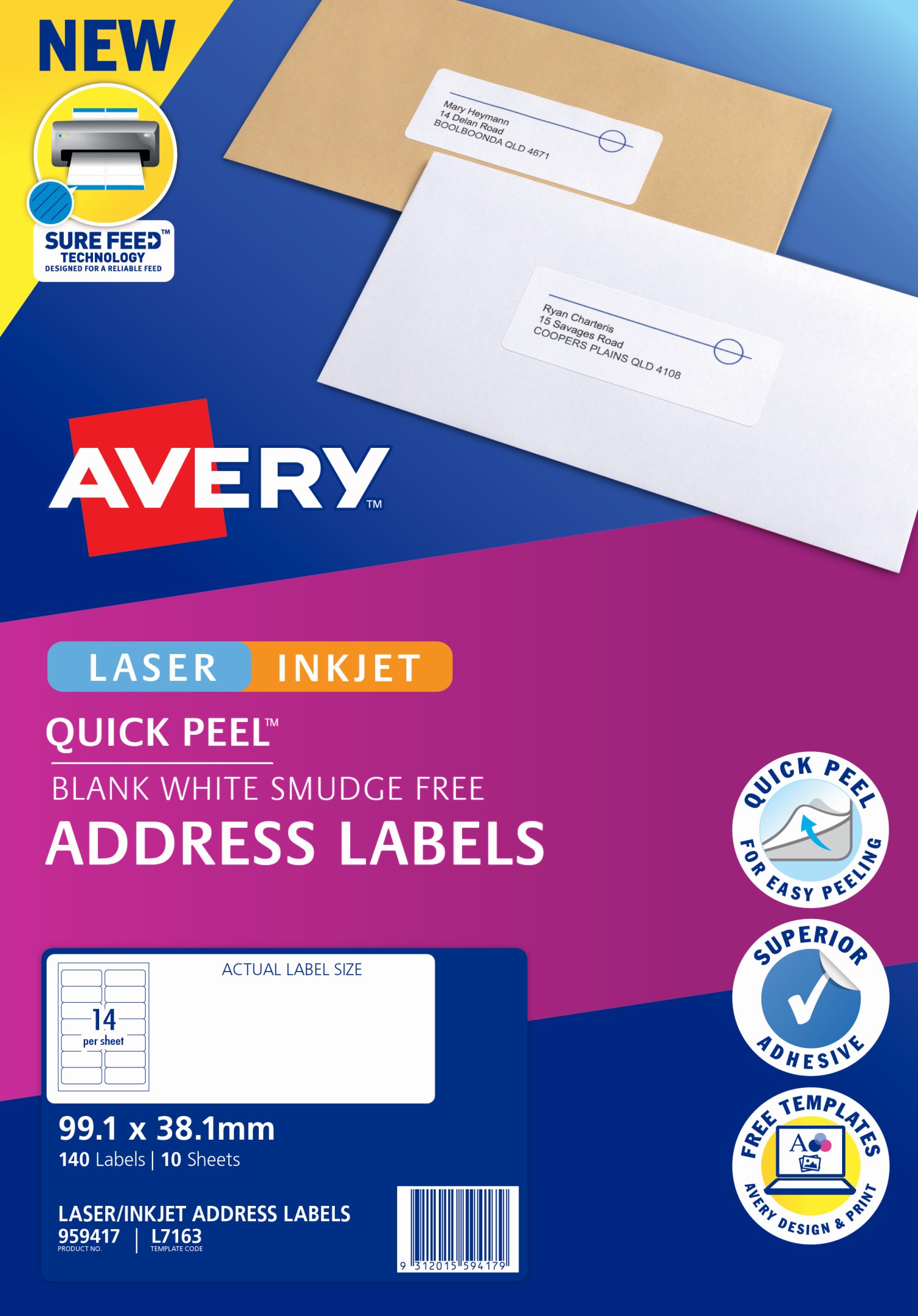 Quick Peel Address Labels with Sure Feed | 959417 | Avery Australia