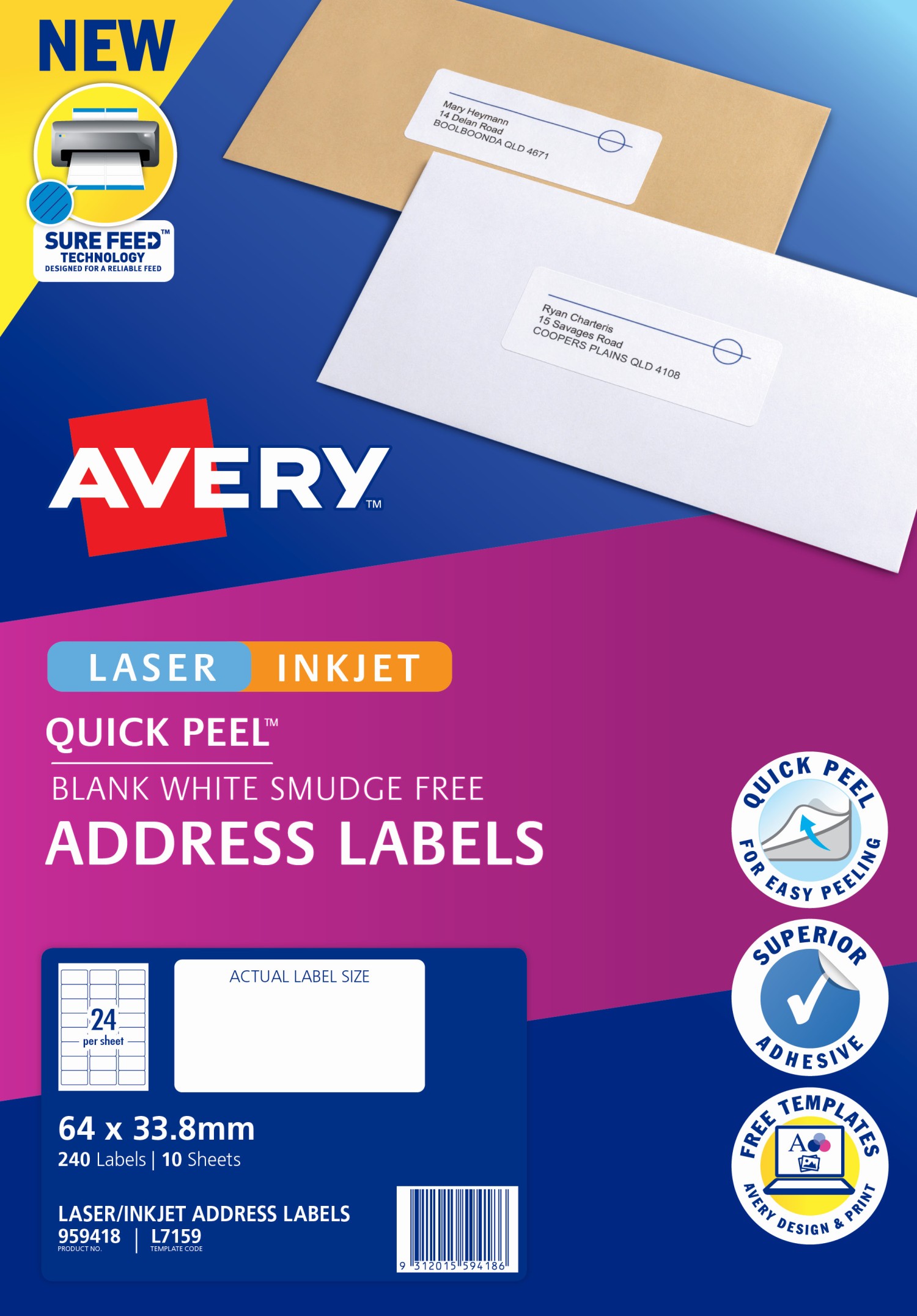 Quick Peel Address Labels with Sure Feed | 959418 | Avery Australia