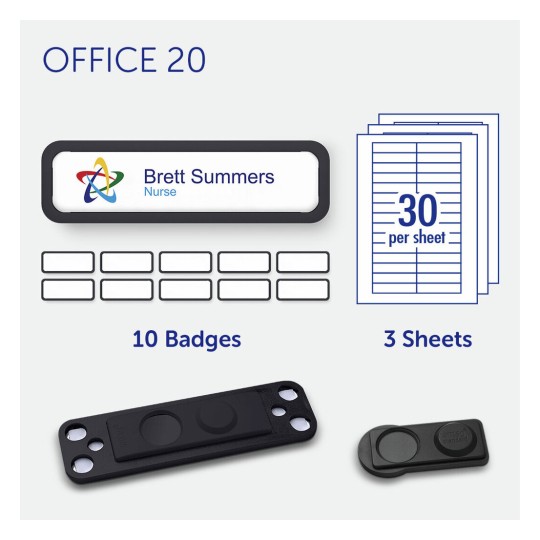 badgepoint Office 20 Name Badge, Black Frame with Extra Strong Magnetic Fastener BP99114