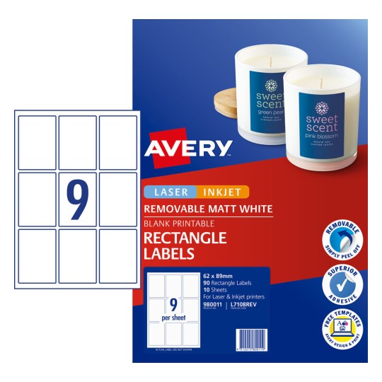Matt Rectangle Labels 980011 Content: 90 Labels / 10 Sheets