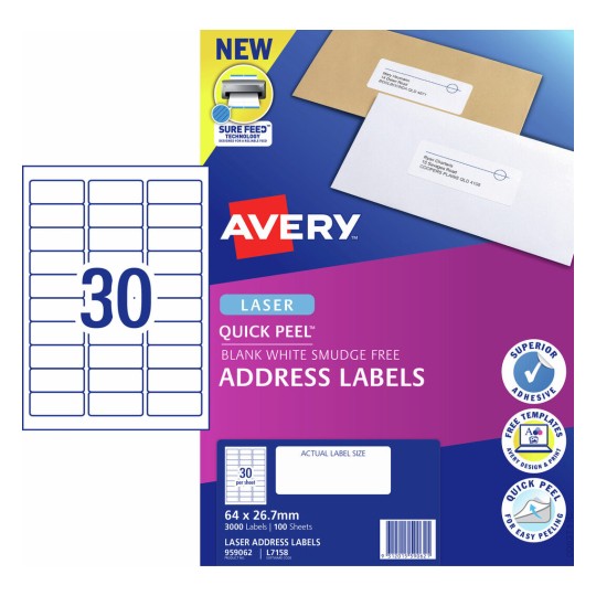 Quick Peel Address Labels with Sure Feed 959062 Content: 3000 Labels / 100 Sheets