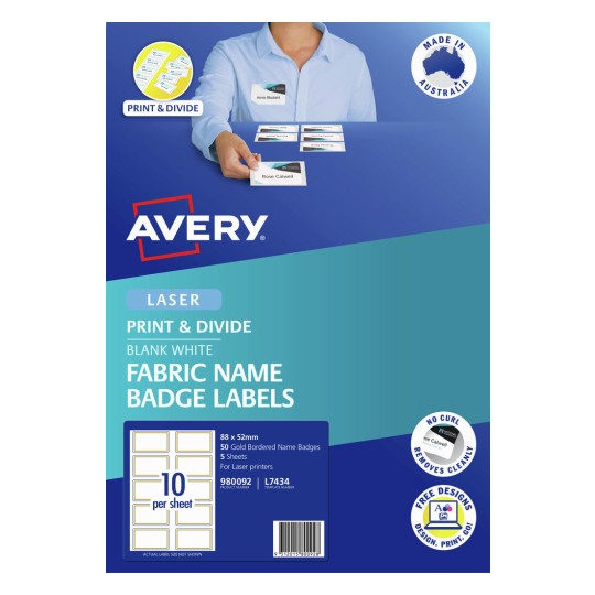 Fabric Print & Divide Name Badge Labels with Gold Border 980092
