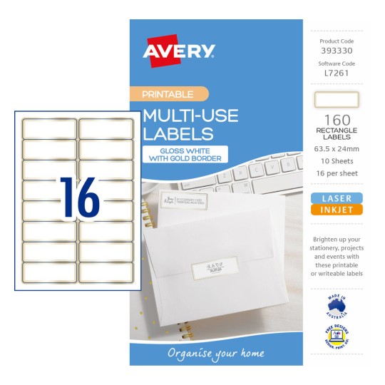 Multi-Use Labels With Gold Border 393330 Content: 160 Labels / 10 Sheets