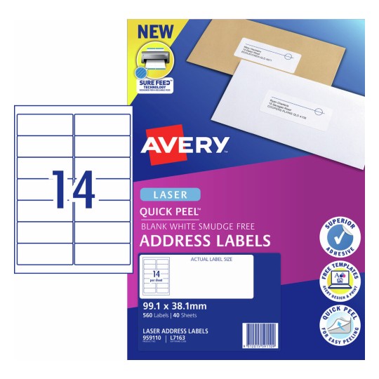 Quick Peel Address Labels with Sure Feed 959110 Content: 560 Labels / 40 Sheets