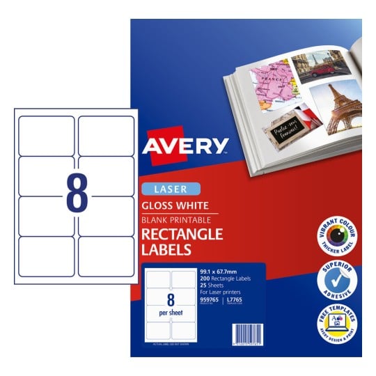Glossy Photo Quality Multi-Purpose Labels 959765 Content: 200 Labels / 25 Sheets