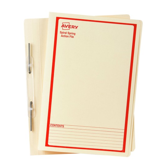 Buff Spiral Spring Action File with Red Print 86514