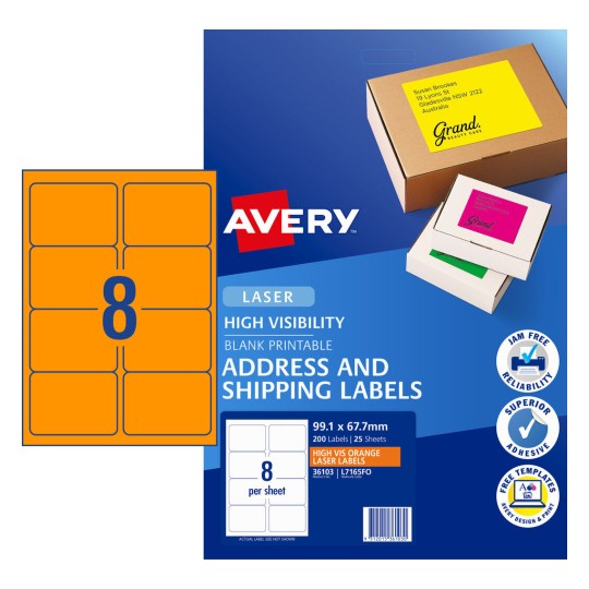 Fluoro Orange High Visibility Shipping Labels 36103 Content: 200 Labels / 25 Sheets