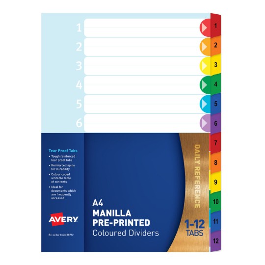 Pre-printed Dividers, Rainbow 1-12 Tabs 88712