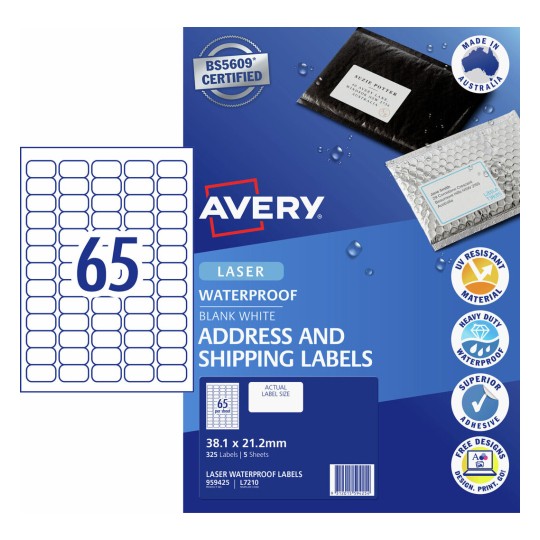 Avery Waterproof Labels 959425 Content: 325 Labels / 5 Sheets