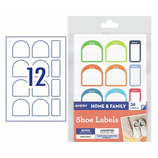 Avery Assorted Shoe Labels 40705 Content: 24 Labels / 2 Sheets