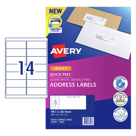 Quick Peel Address Labels with Sure Feed 936028 Content: 350 Labels / 25 Sheets