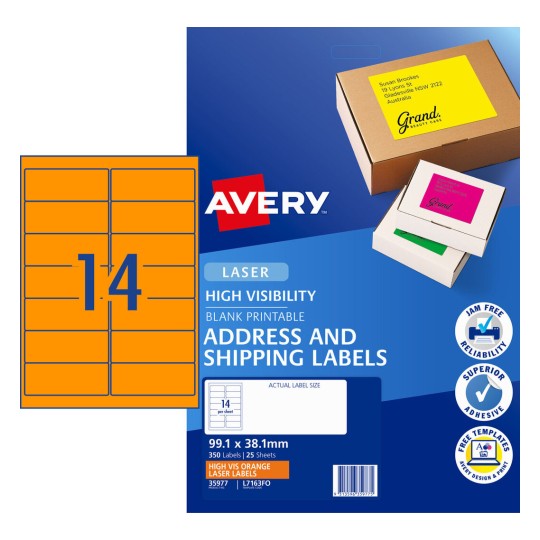 Fluoro Orange High Visibility Shipping Labels 35977 Content: 350 Labels / 25 Sheets