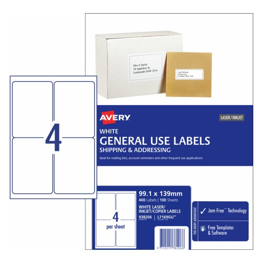 General Use Labels 938206 Content: 400 Labels / 100 Sheets