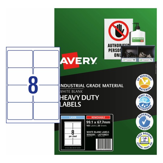 Heavy Duty Removable Labels 959209 Content: 160 Labels / 20 Sheets