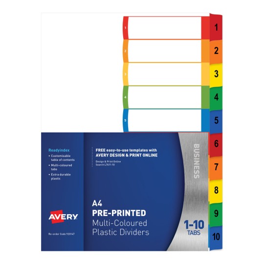 Polypropylene ReadyIndex Dividers, 1-10 Tabs 920147