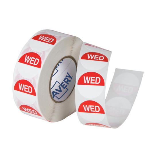Perm Adhesive 1 Roll Wednesday Day Dot Food labels stickers Colour Coded 