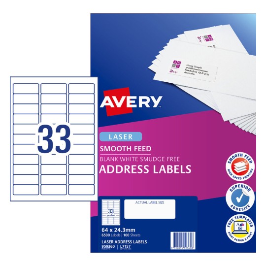 Address Labels with Smooth Feed 959360 Content: 3300 Labels / 100 Sheets