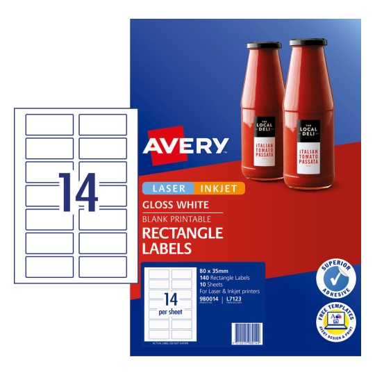 Glossy Rectangle Labels 980014 Content: 140 Labels / 10 Sheets