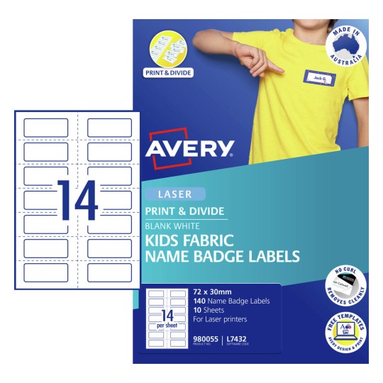 Kids Fabric Print & Divide Name Badge Labels 980055 72 x 30 mm