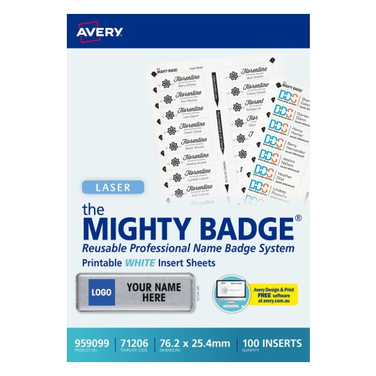 The Mighty Badge® Printable Insert Sheets - White 959099