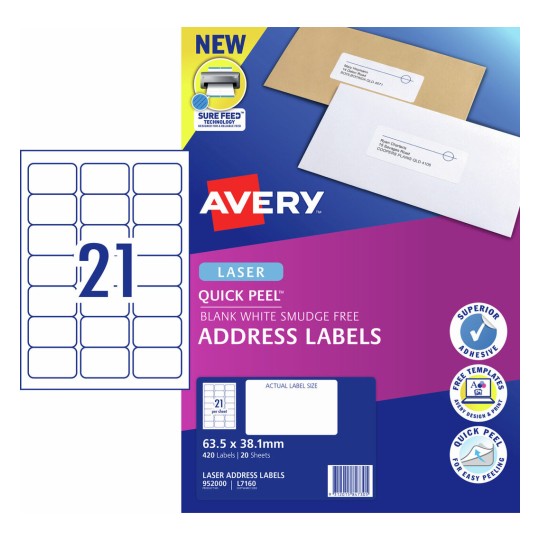 Quick Peel Address Labels with Sure Feed 952000 Content: 420 Labels / 20 Sheets