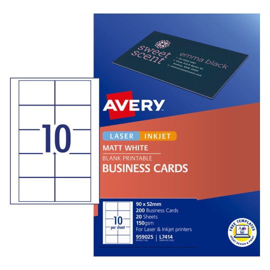 Matt Finish Business Cards 959025 Content: 200 Cards / 20 Sheets