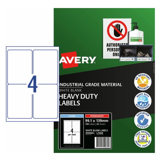 White Heavy Duty Labels 959069 Content: 100 Labels / 25 Sheets