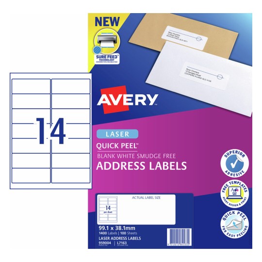 Quick Peel Address Labels with Sure Feed 959004 Content: 1400 Labels / 100 Sheets