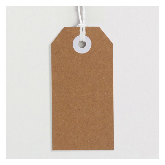 The image shows a blank brown tag with a string attached, suitable for labeling or gifting.