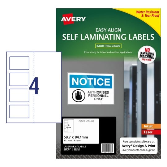 Self Laminating Labels 959187 Content: 20 Labels / 5 Sheets