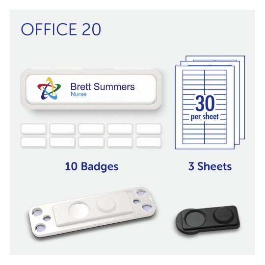 badgepoint Office 20 Name Badge, White Frame with Extra Strong Magnetic Fastener BP99115