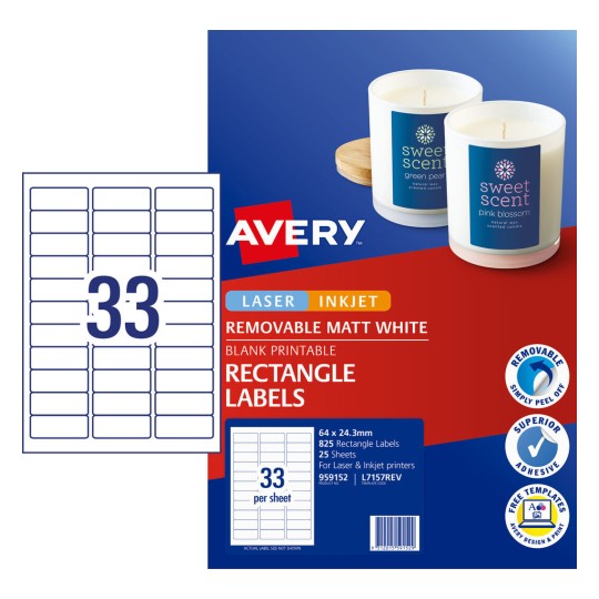 Removable Multi-purpose Labels 959152 Content: 825 Labels / 25 Sheets