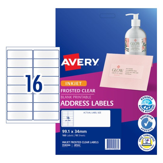 Frosted Clear Address Labels 958066 Content: 160 Labels / 10 Sheets