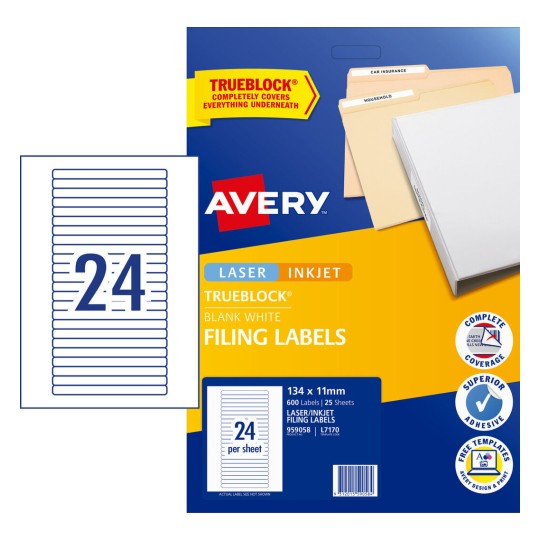 White Filing Labels 959058 Content: 600 Labels / 25 Sheets