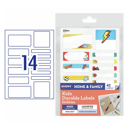 Avery Kids Durable Labels "Hobbies" 41420 Content: 42 Labels / 3 Sheets