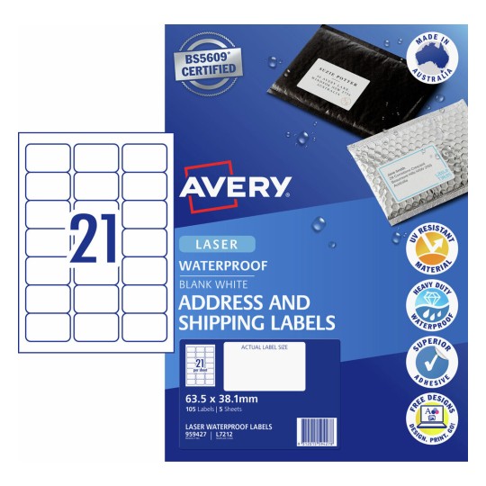 Avery Waterproof Labels 959427 Content: 105 Labels / 5 Sheets