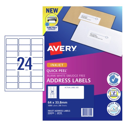 Quick Peel Address Labels with Sure Feed 936055 Content: 1200 Labels / 50 Sheets