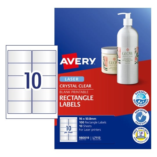 Crystal Clear Rectangle Labels 980019 Content: 100 Labels / 10 Sheets