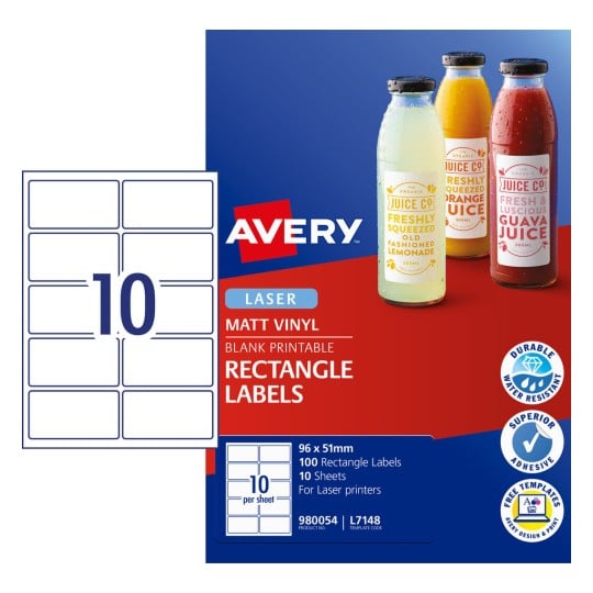 Durable Rectangle Labels 980054 Content: 100 Labels / 10 Sheets