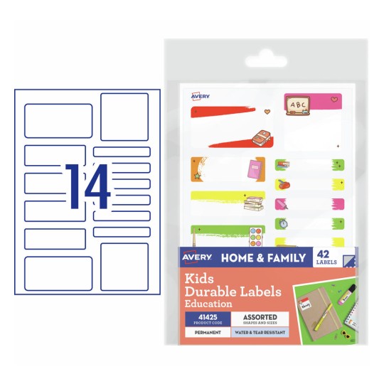 Avery Kids Durable Labels "Education" 41425 Content: 42 Labels / 3 Sheets