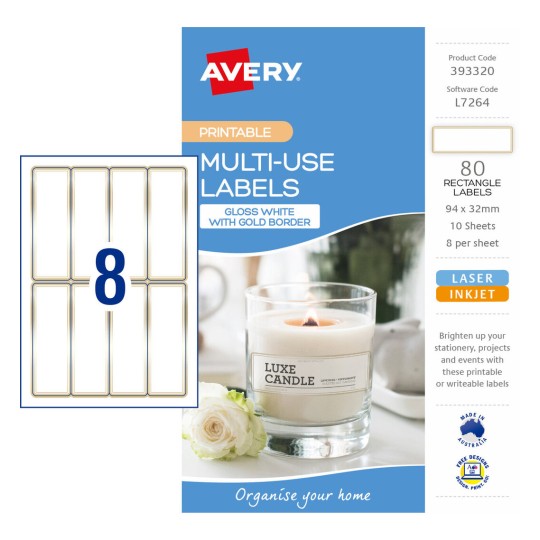 Multi-Use Labels With Gold Border 393320 Content: 80 Labels / 10 Sheets