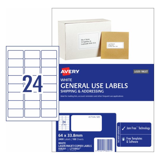 General Use Labels 938201 Content: 2400 Labels / 100 Sheets