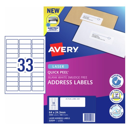 Quick Peel Address Labels with Sure Feed 959060 Content: 3300 Labels / 100 Sheets