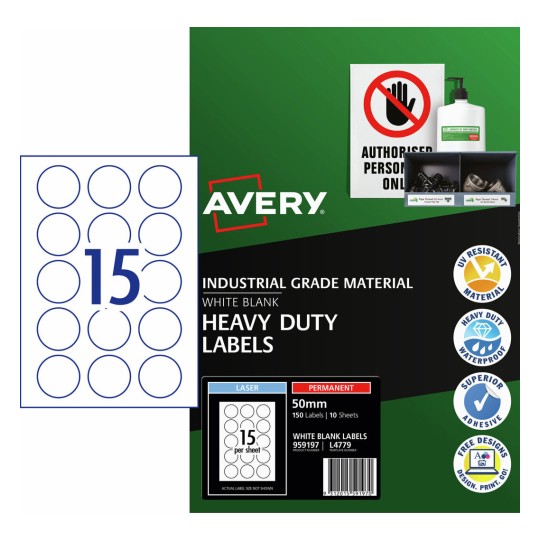 White Heavy Duty Labels 959197 Content: 150 Labels / 10 Sheets