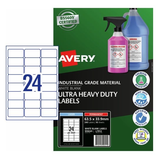 Ultra-Resistant Chemical Grade Labels 959241 Content: 240 Labels / 10 Sheets