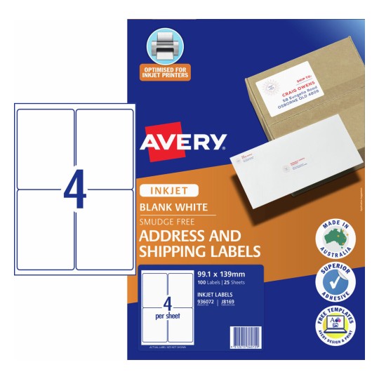 Shipping Labels 936072 Content: 100 Labels / 25 Sheets
